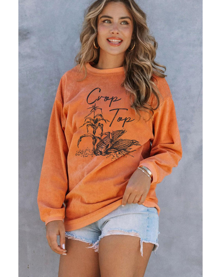 Azura Exchange Corn Graphic Orange Crop Top Sweatshirt - L