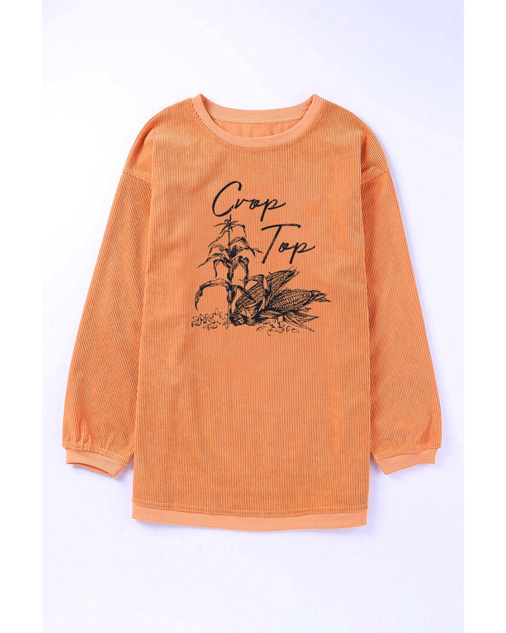 Azura Exchange Corn Graphic Orange Crop Top Sweatshirt - L