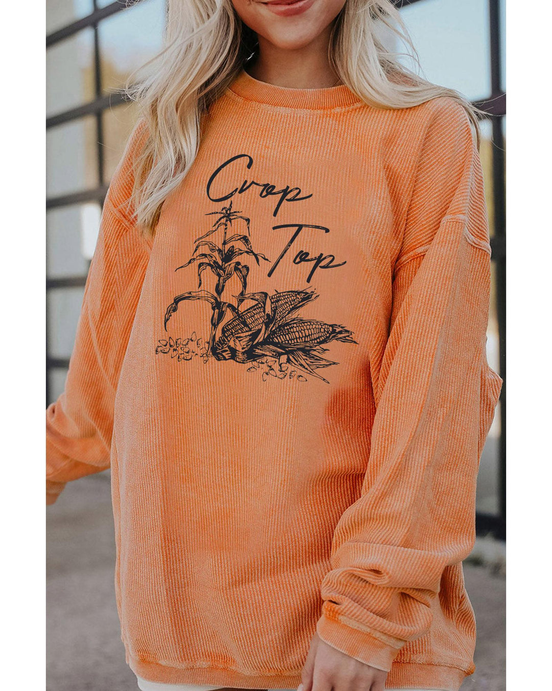 Azura Exchange Corn Graphic Orange Crop Top Sweatshirt - M