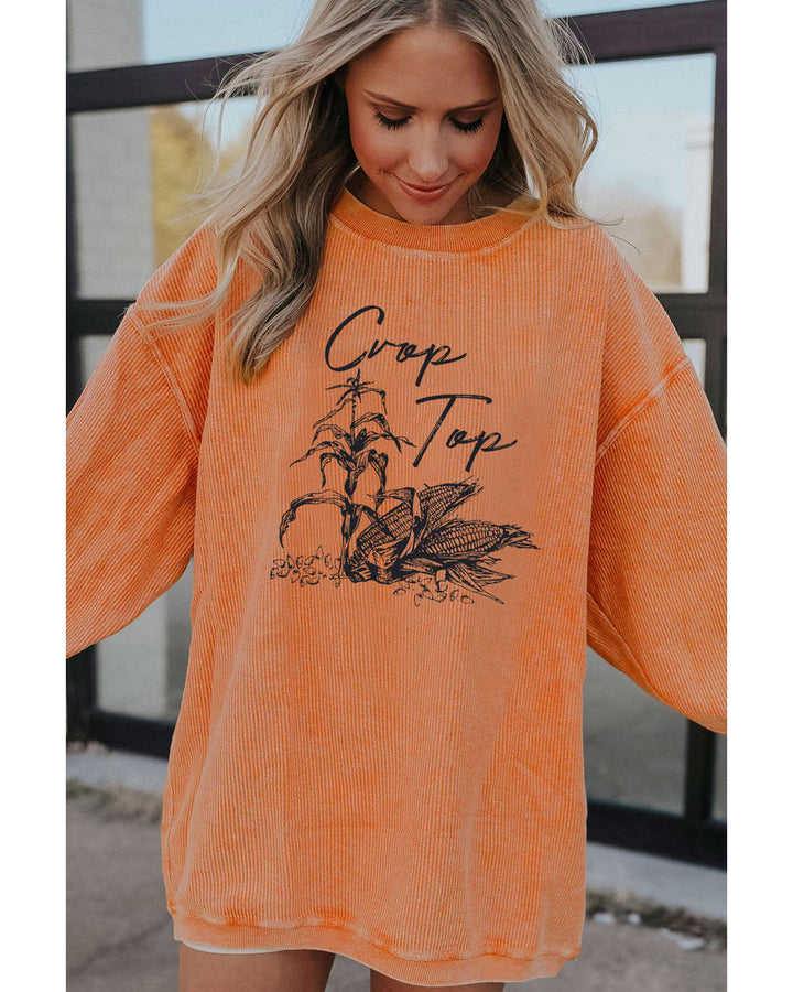 Azura Exchange Corn Graphic Orange Crop Top Sweatshirt - M