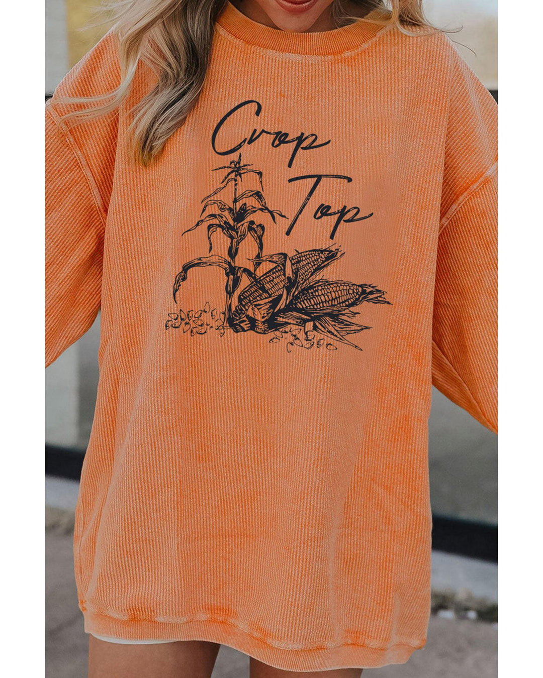 Azura Exchange Corn Graphic Orange Crop Top Sweatshirt - XL