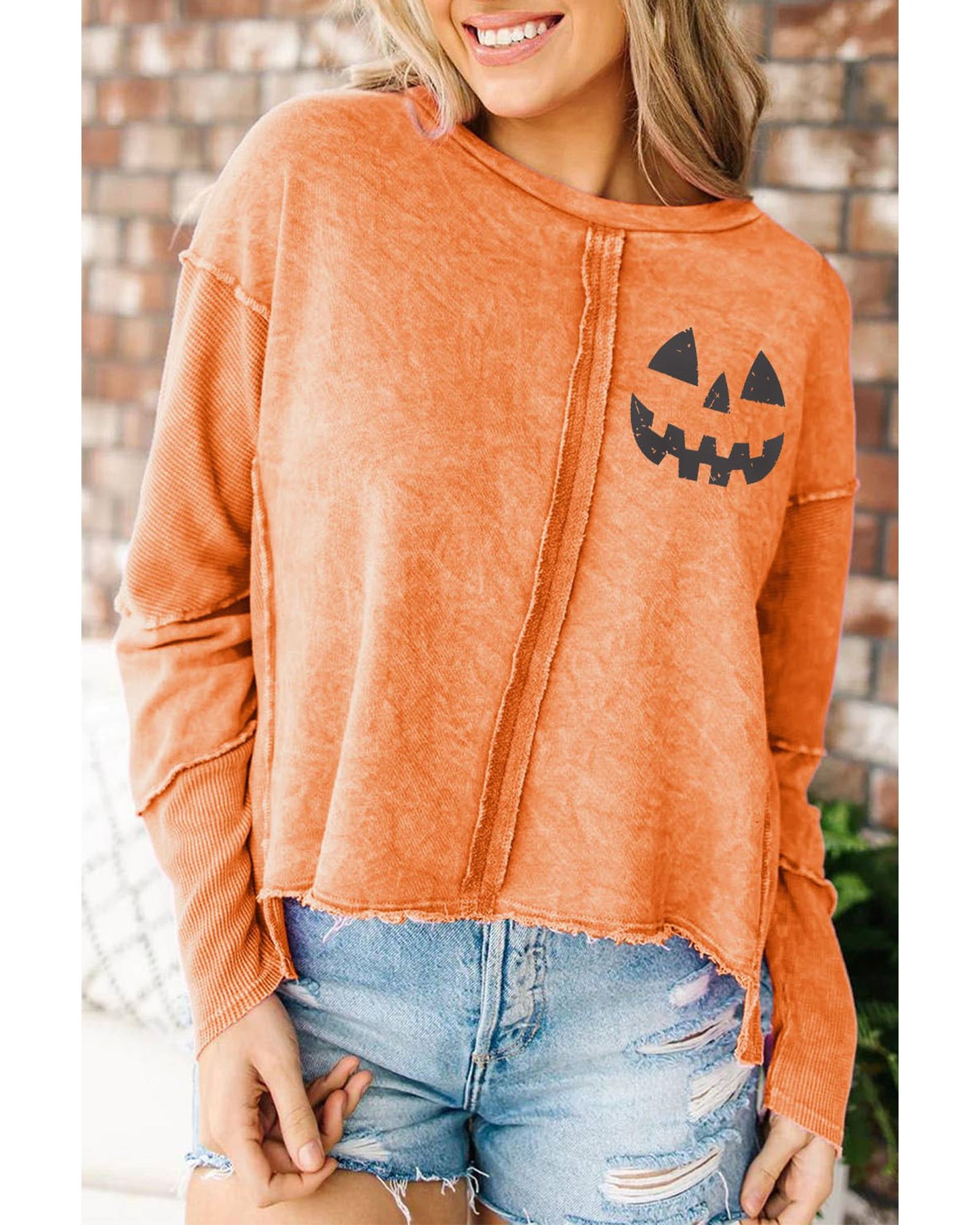 Azura Exchange Halloween Pumpkin Face Patchwork Sweatshirt - L