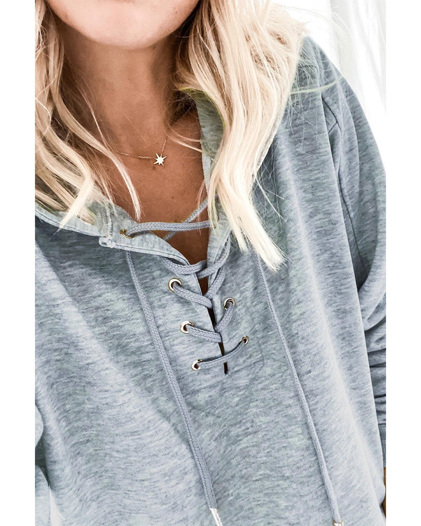 Azura Exchange Lace-up Grey Casual Hoodie - L