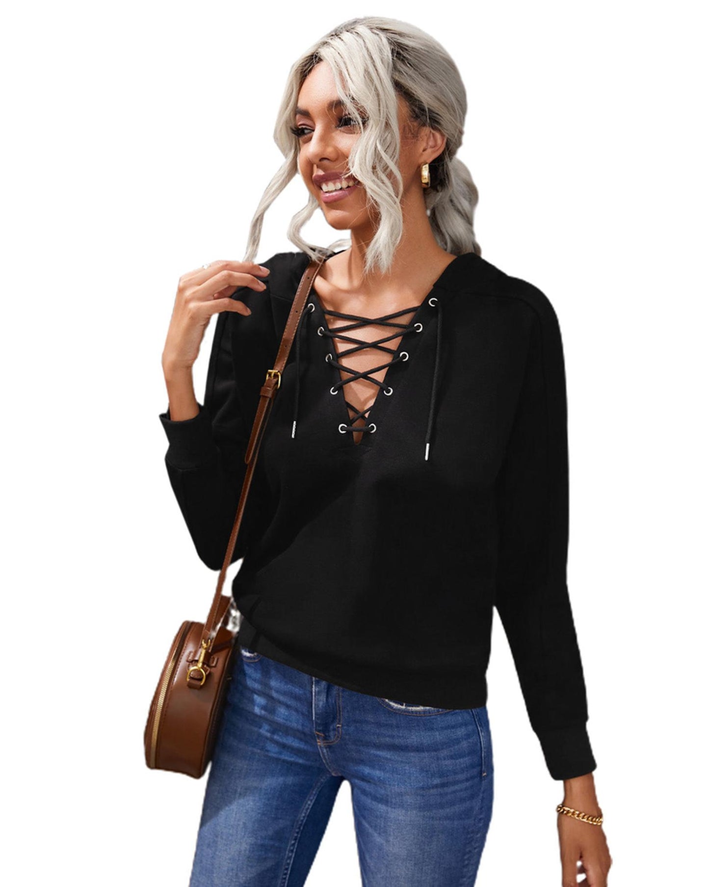 Azura Exchange Solid Color Lace-up Hoodie - 2XL