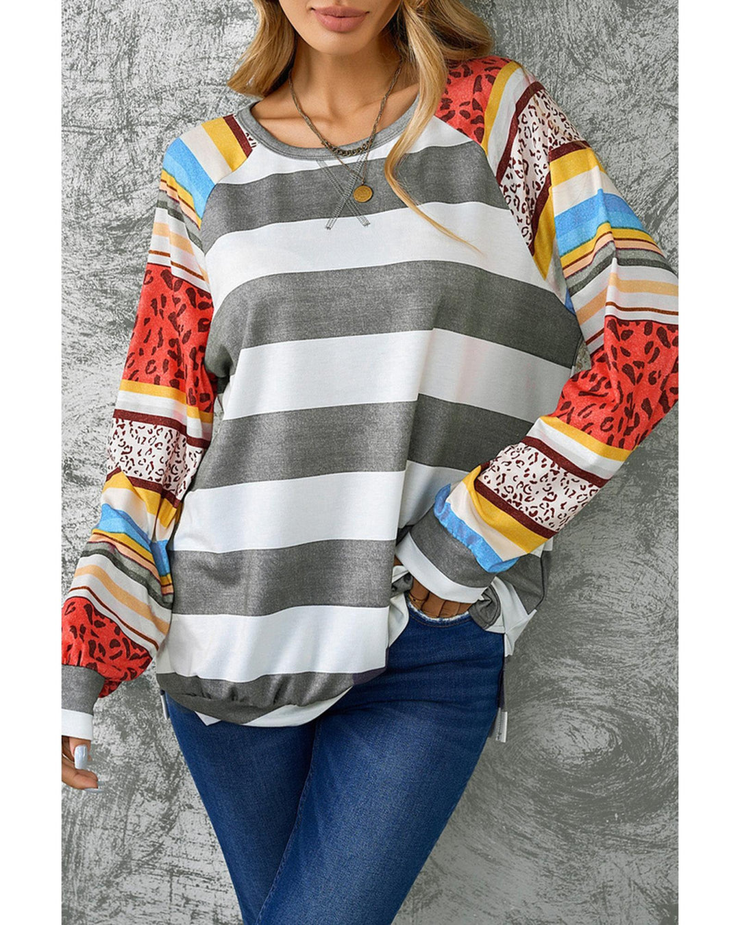 Azura Exchange Leopard Striped Raglan Sleeve Sweatshirt - M