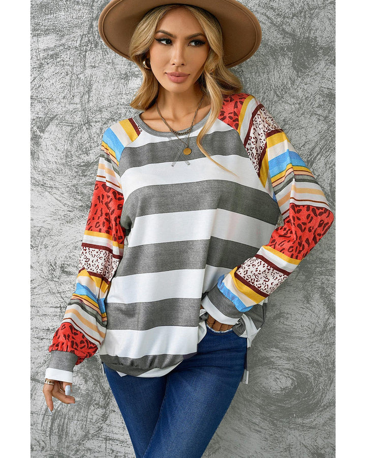 Azura Exchange Leopard Striped Raglan Sleeve Sweatshirt - M