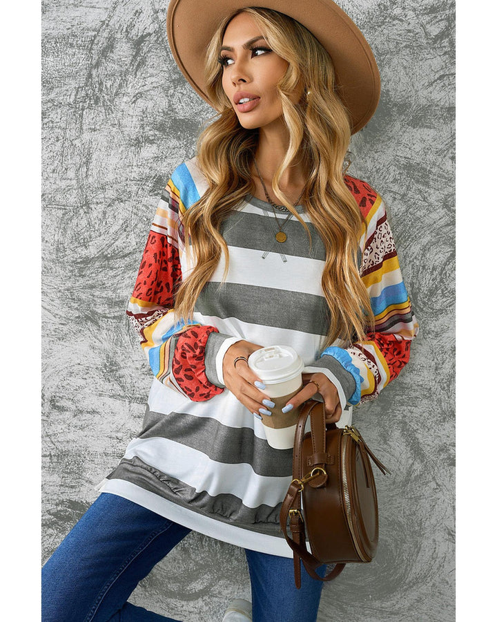 Azura Exchange Leopard Striped Raglan Sleeve Sweatshirt - M