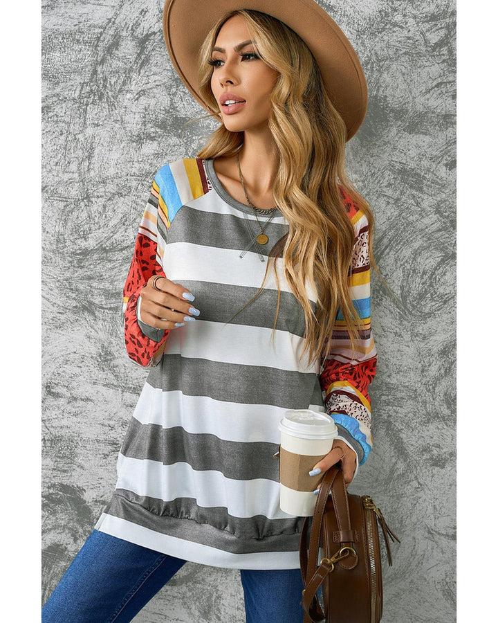 Azura Exchange Leopard Striped Raglan Sleeve Sweatshirt - M