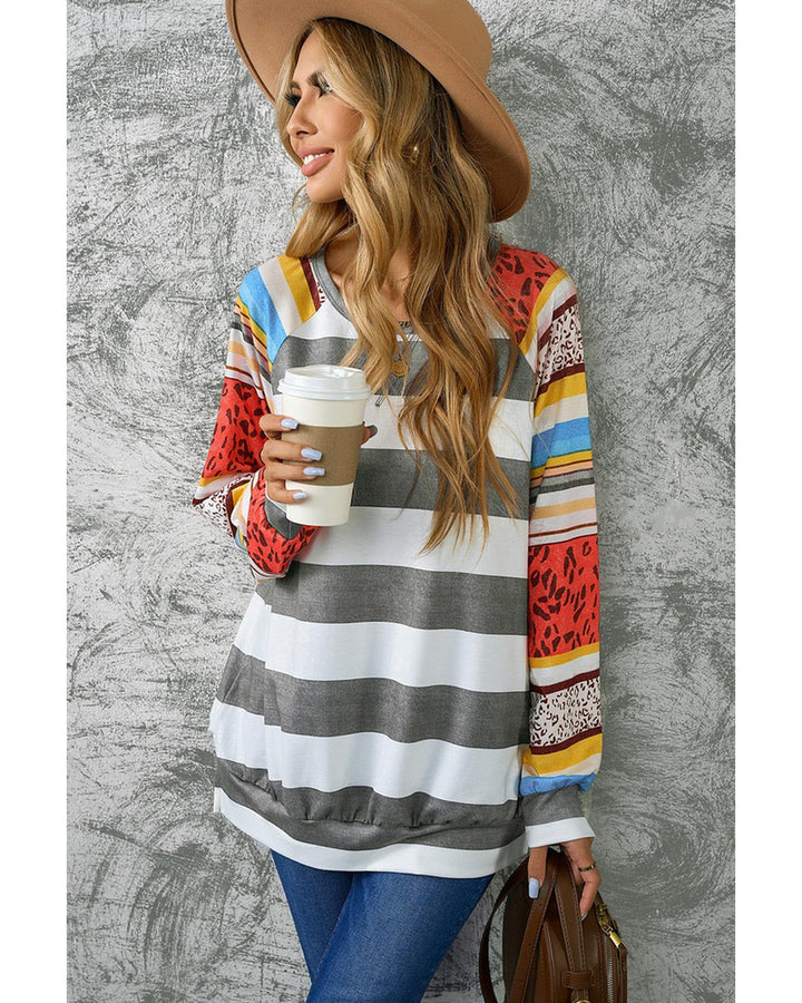 Azura Exchange Leopard Striped Raglan Sleeve Sweatshirt - M