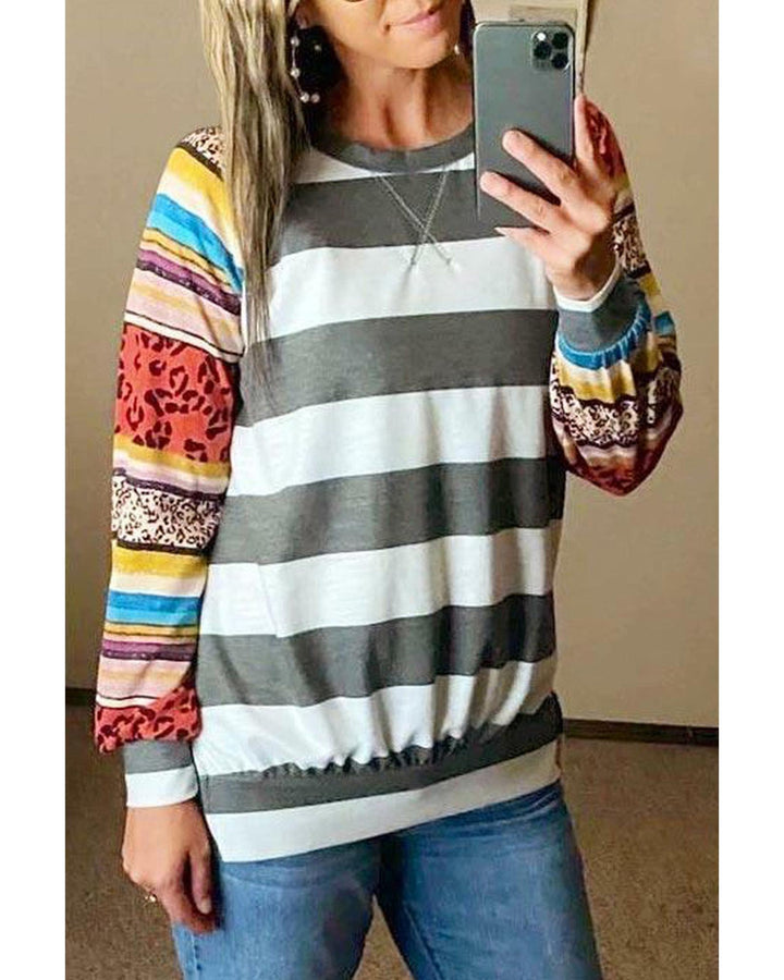 Azura Exchange Leopard Striped Raglan Sleeve Sweatshirt - M