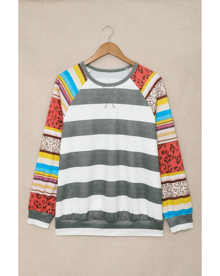 Azura Exchange Leopard Striped Raglan Sleeve Sweatshirt - M