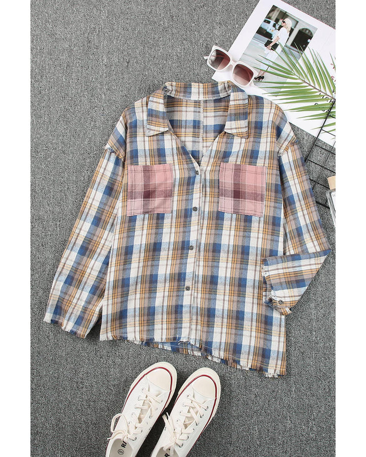 Azura Exchange Plaid Pattern Asymmetric Buttons Shirt - XL