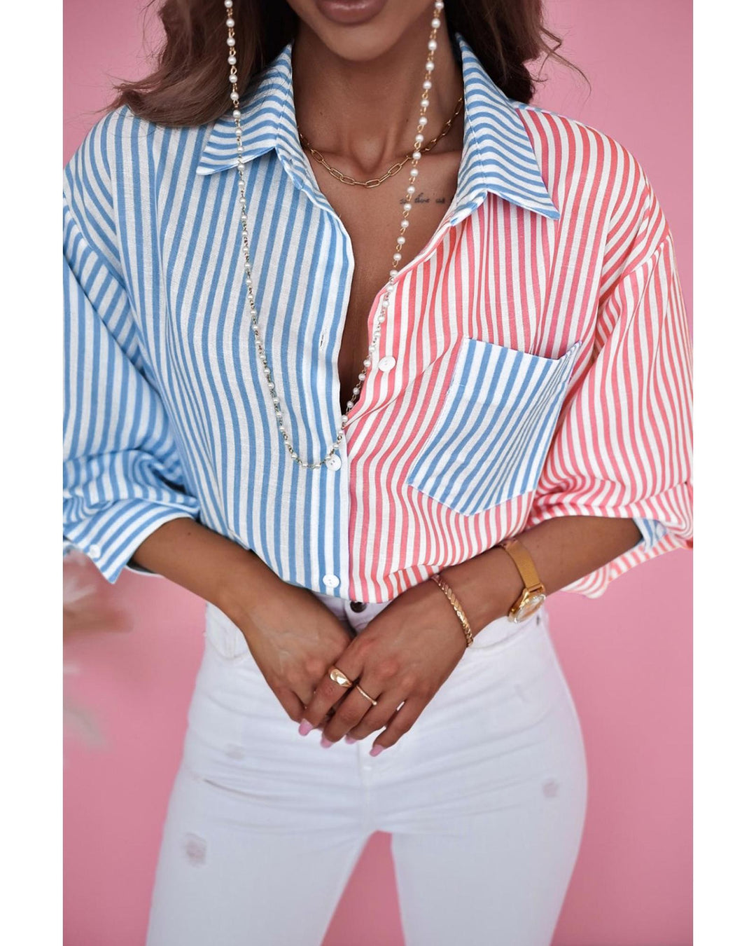 Azura Exchange Striped Print Shirt - M