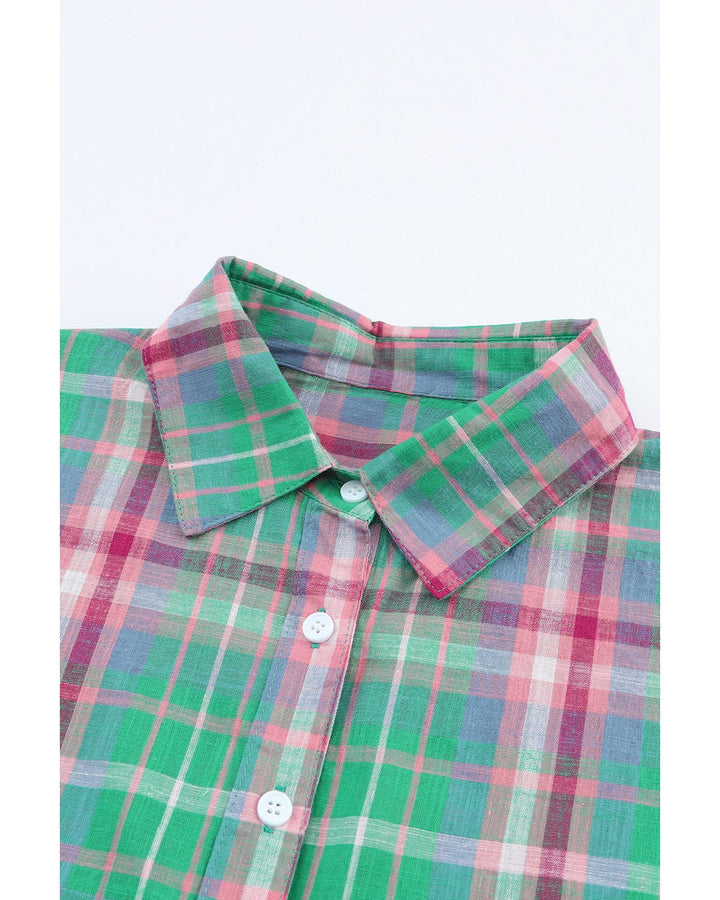 Azura Exchange Plaid Button Down Split Shirt - L