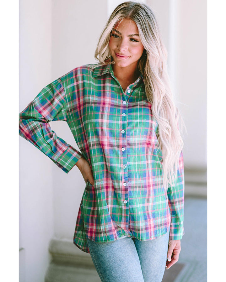 Azura Exchange Plaid Button Down Split Shirt - S