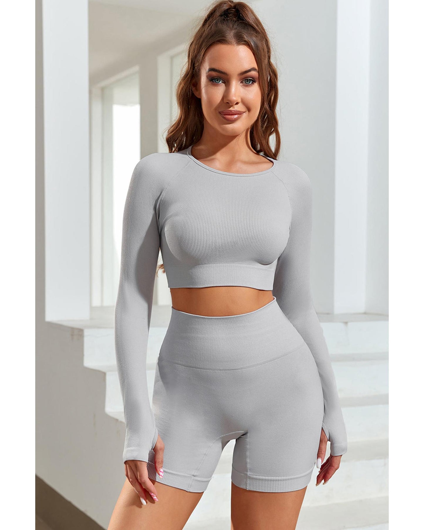 Azura Exchange Seamless Long Sleeve Crop Top - L