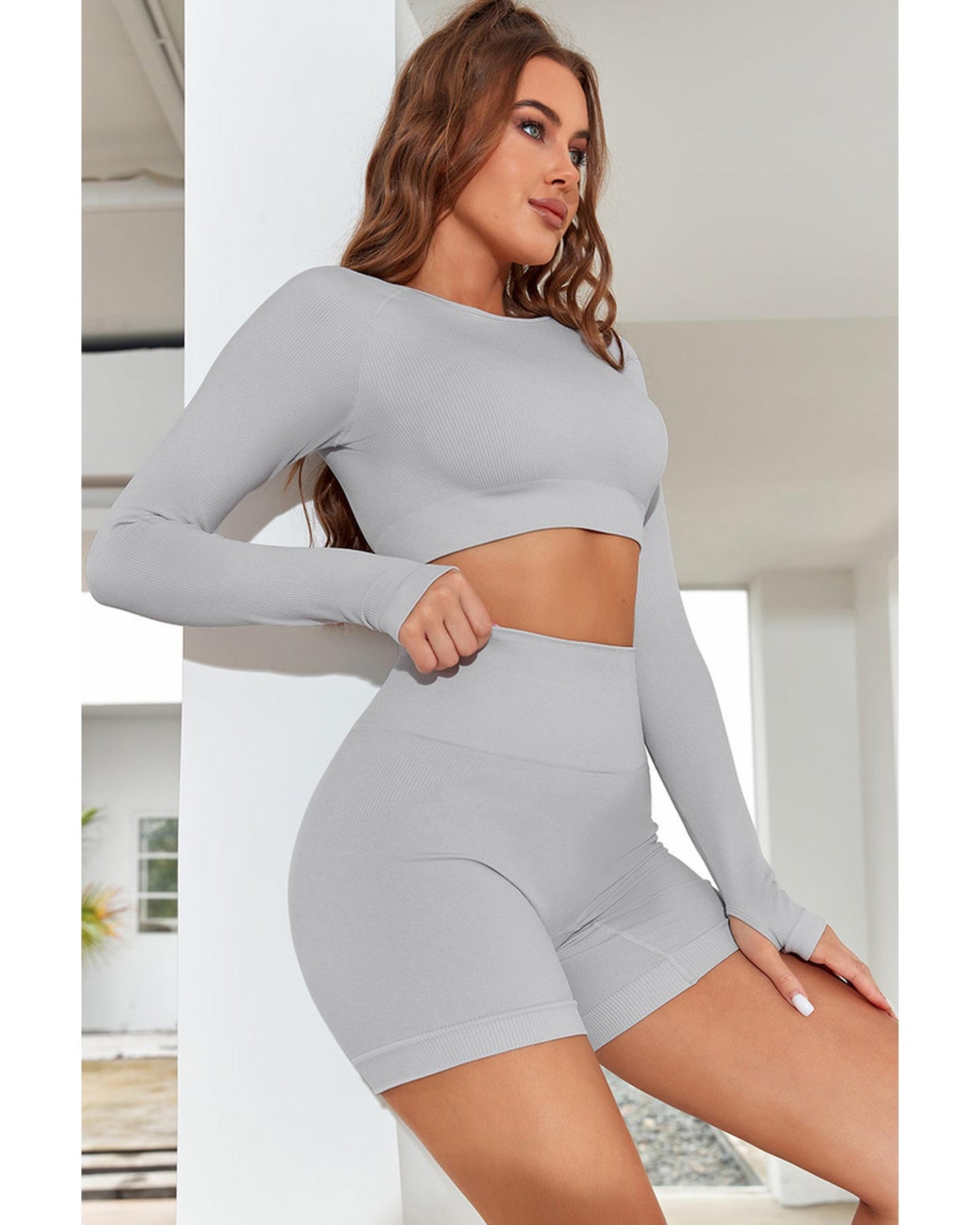 Azura Exchange Seamless Long Sleeve Crop Top - L