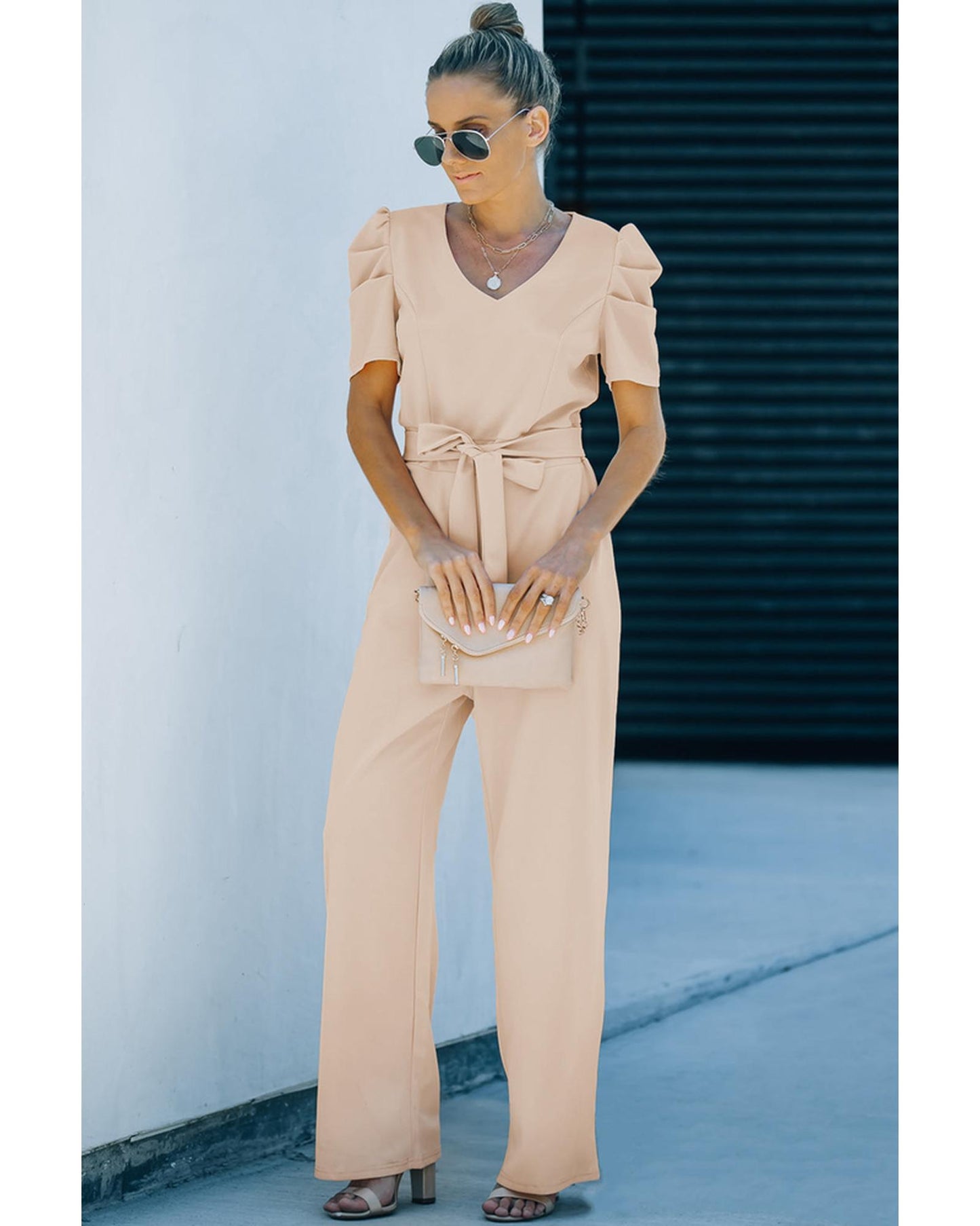 Azura Exchange Knotted High Waist Short Sleeve Jumpsuit - M