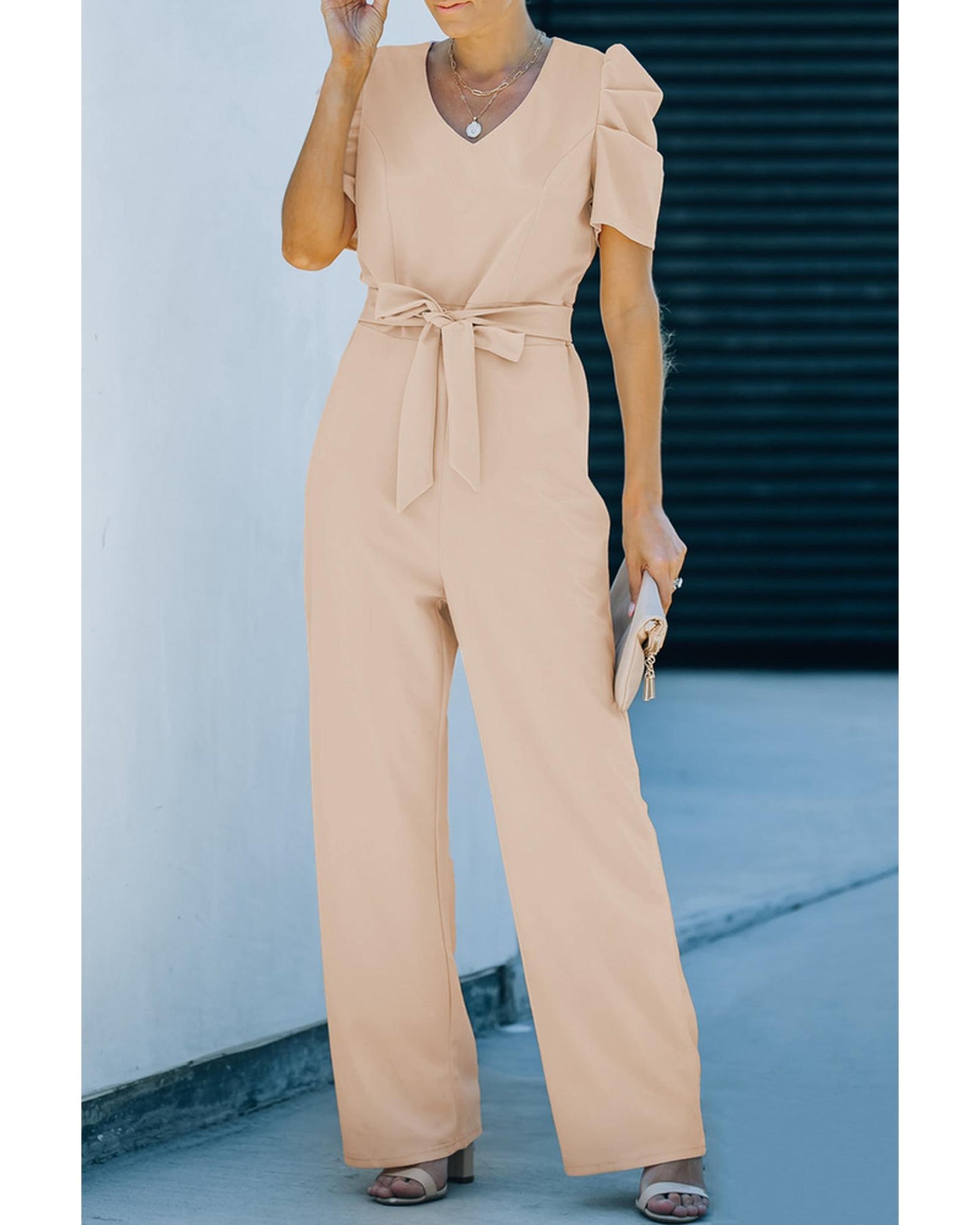 Azura Exchange Knotted High Waist Short Sleeve Jumpsuit - S