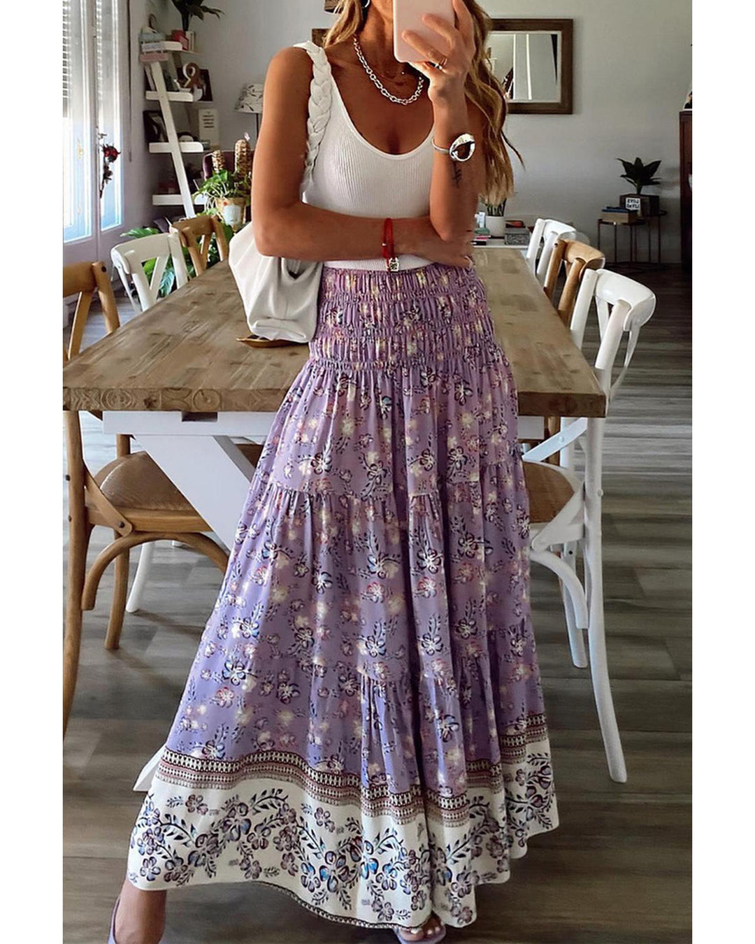 Azura Exchange Floral Print High Waist Maxi Skirt - L