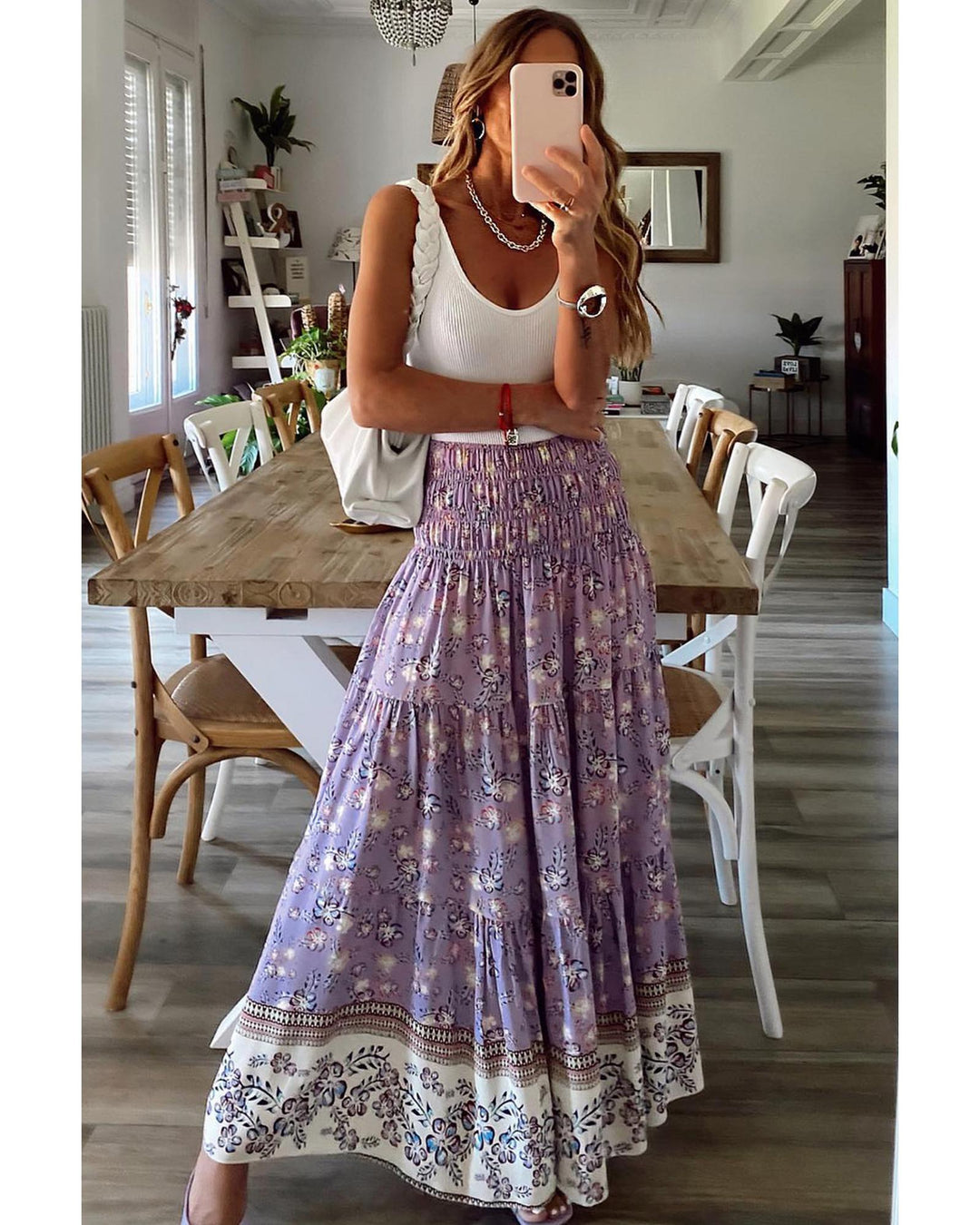 Azura Exchange Floral Print High Waist Maxi Skirt - L