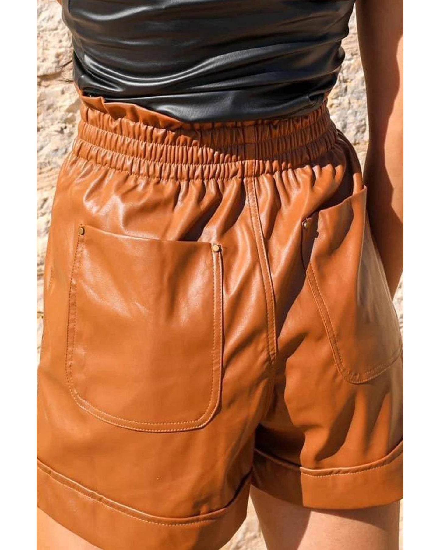 Azura Exchange Patch Pocket Faux Leather High Rise Shorts - L