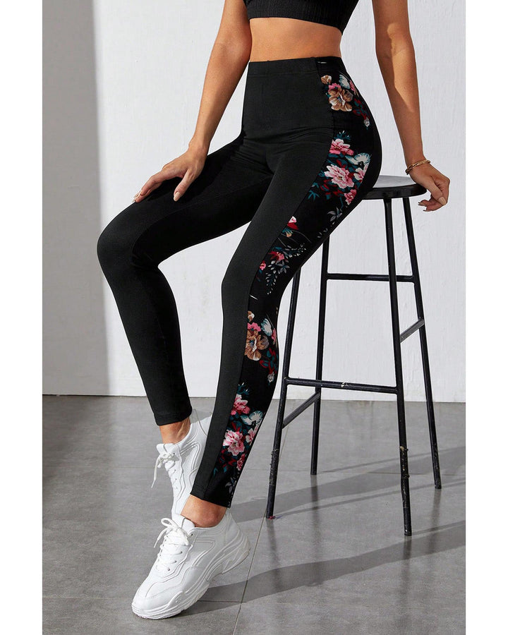 Azura Exchange Floral Patch High Waist Leggings - M