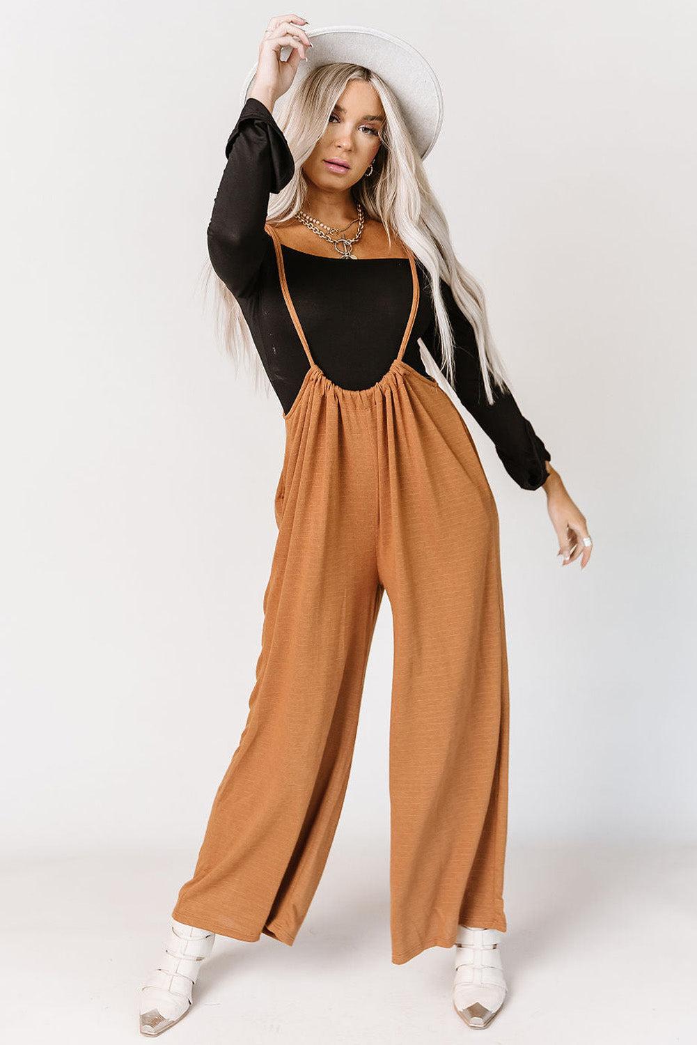 Azura Exchange Wide Leg Suspender Pants - L