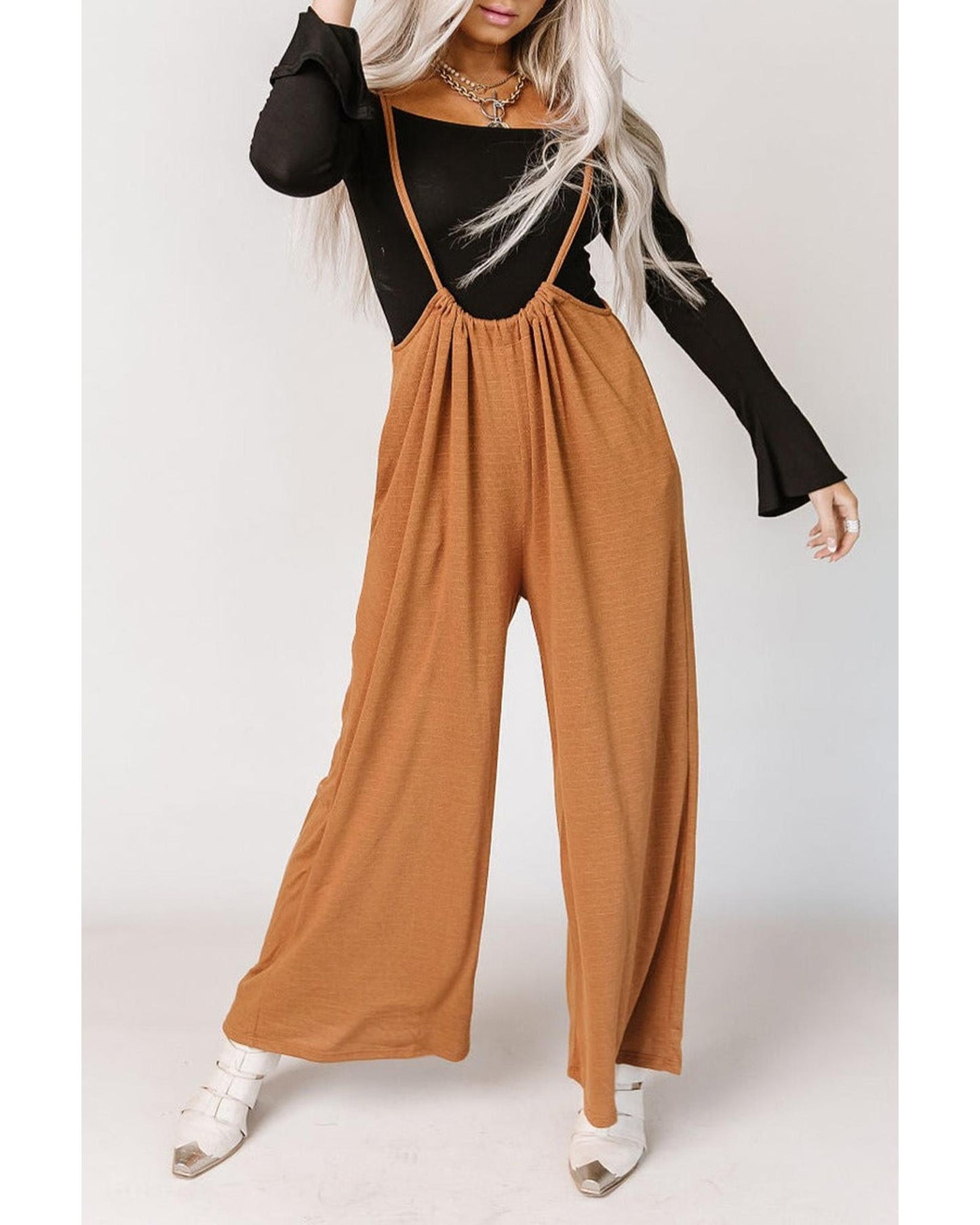 Azura Exchange Wide Leg Suspender Pants - M