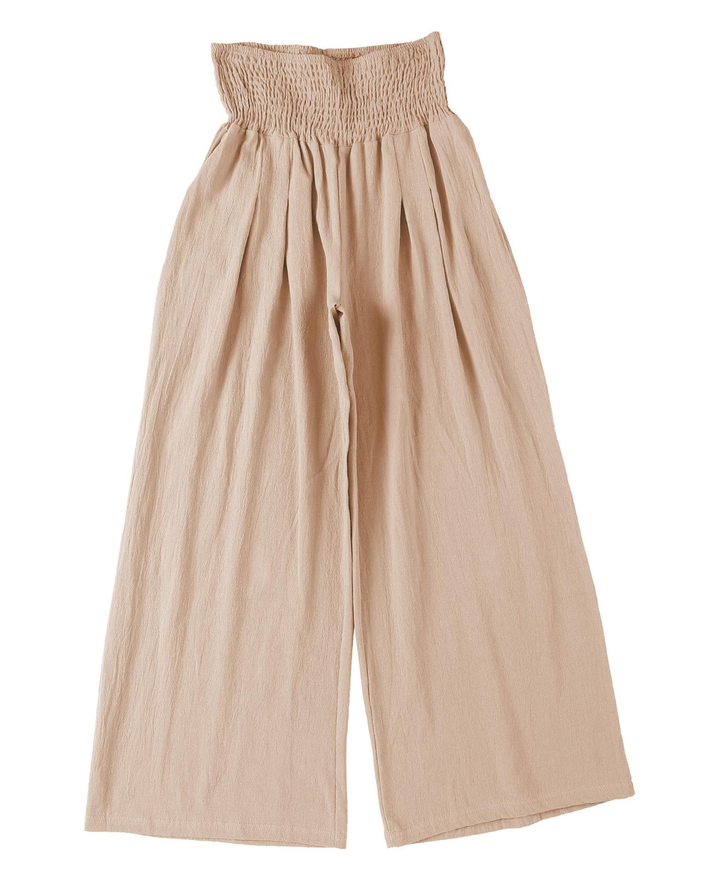 Azura Exchange Smocked High Waist Wide Leg Pants in Khaki - L