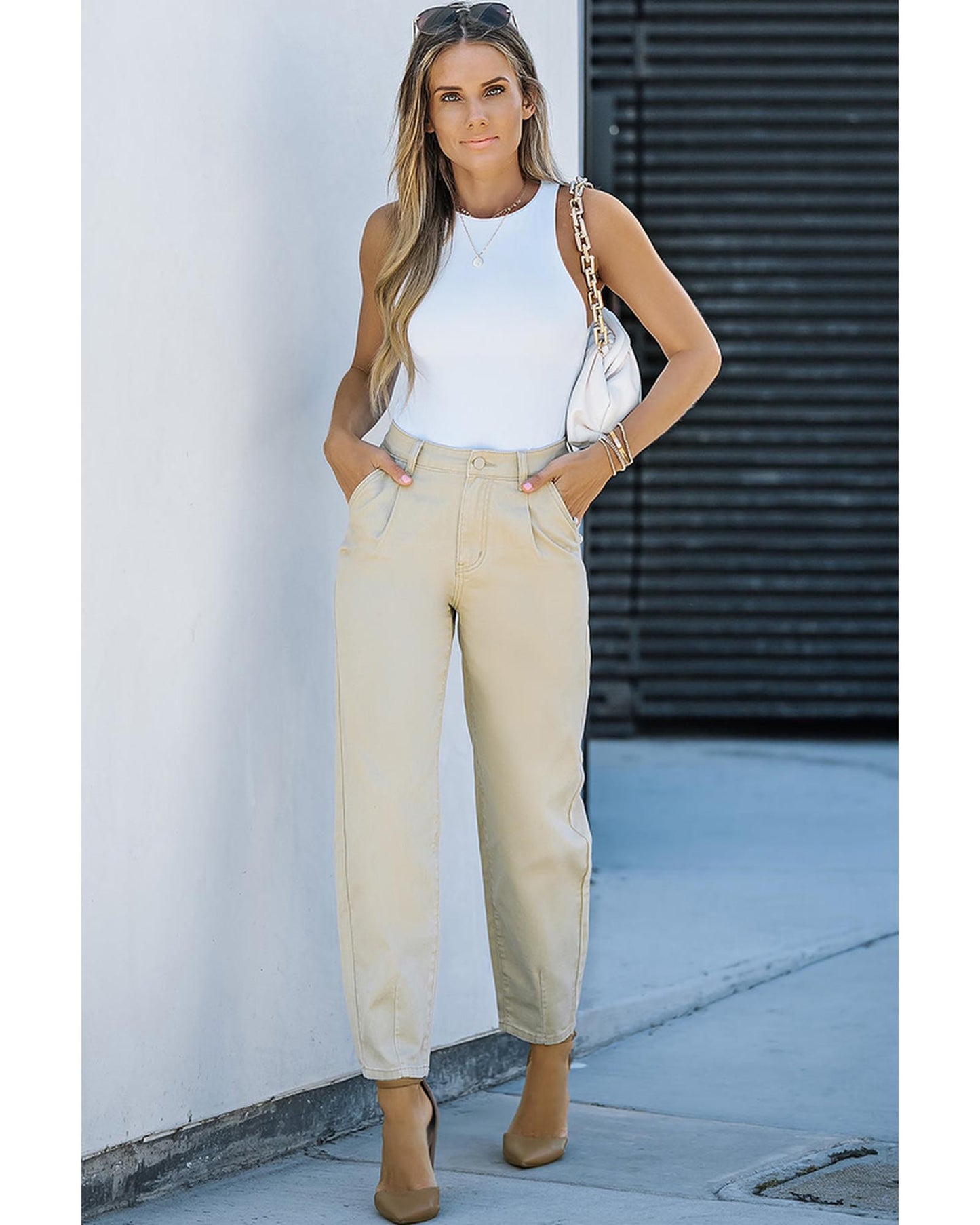 Azura Exchange Solid High Waist Casual Pants - 4 US