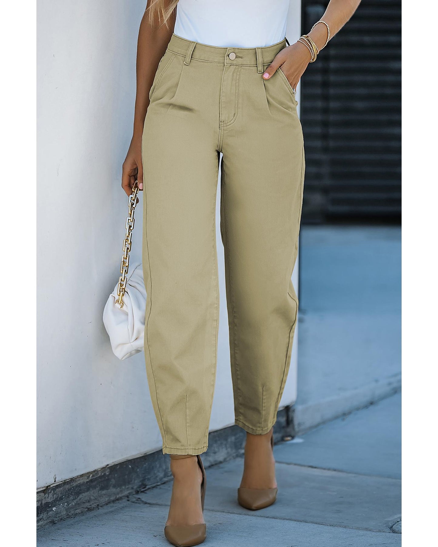 Azura Exchange Solid High Waist Casual Pants - 4 US