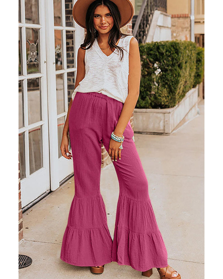 Azura Exchange Textured High Waist Ruffled Bell Bottom Pants - L