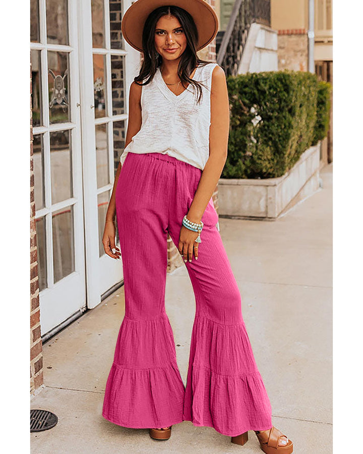 Azura Exchange Textured High Waist Ruffled Bell Bottom Pants - L