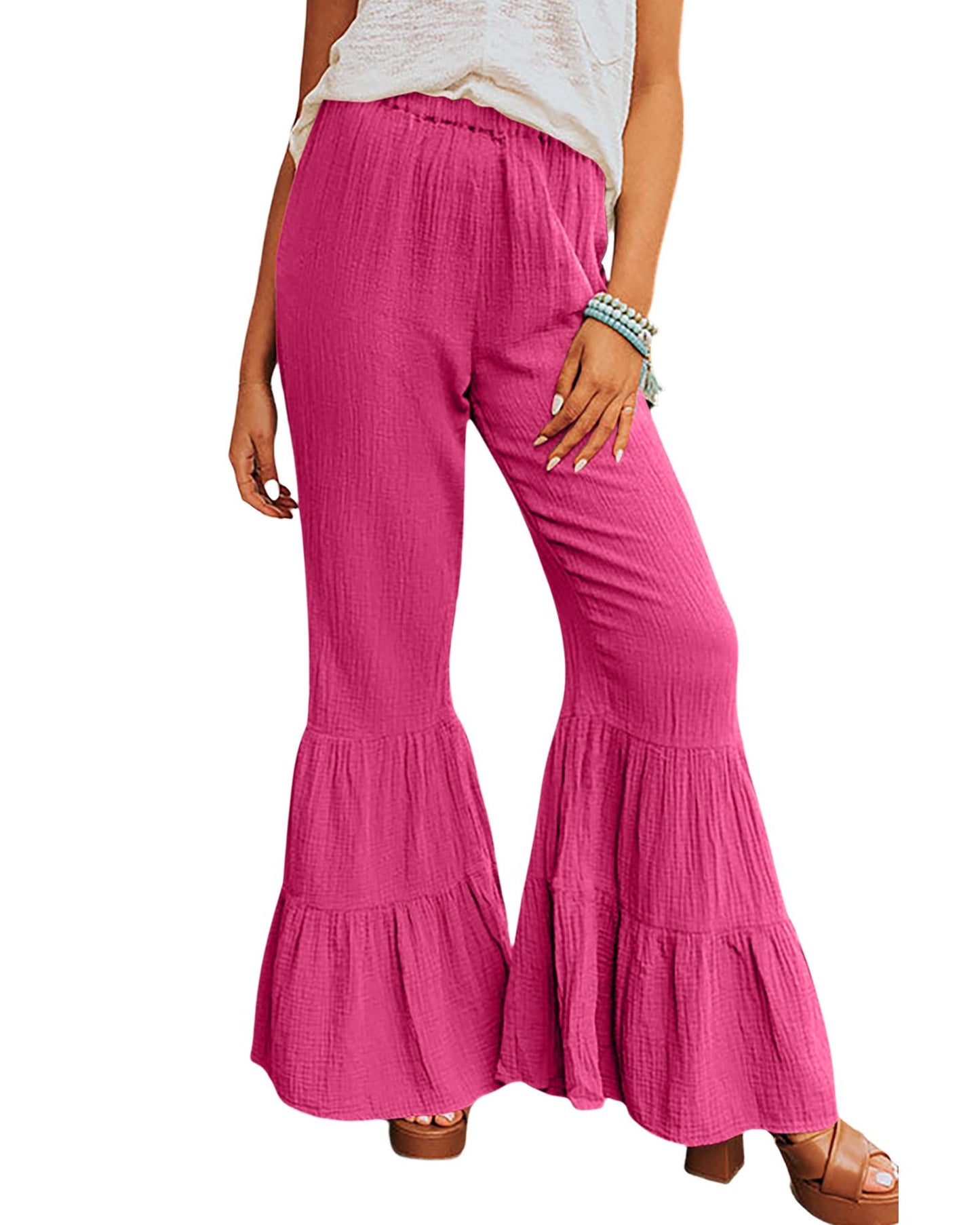 Azura Exchange Textured High Waist Ruffled Bell Bottom Pants - M