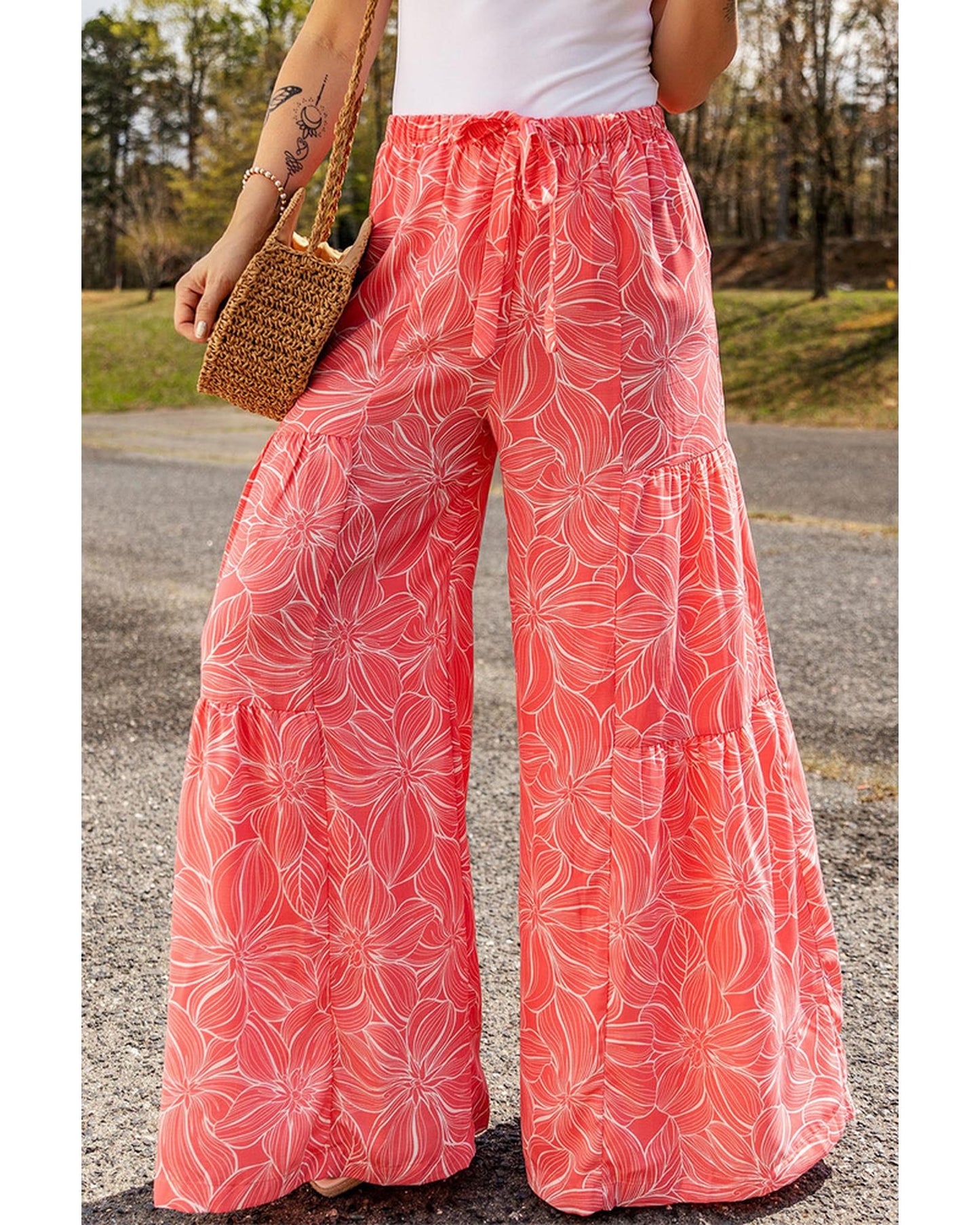 Azura Exchange Floral Print Wide Leg Pants - L