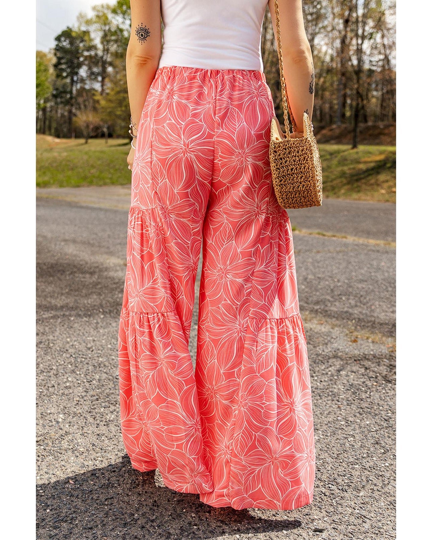 Azura Exchange Floral Print Wide Leg Pants - L