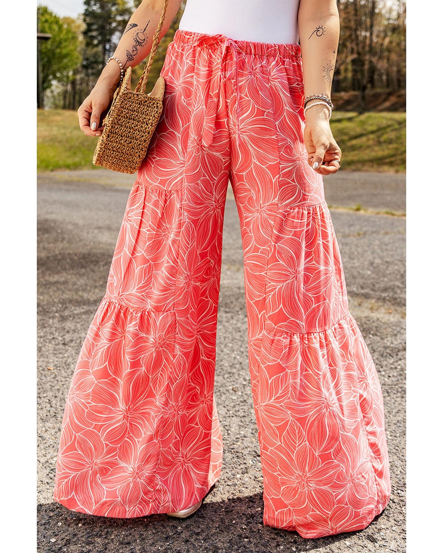 Azura Exchange Floral Print Wide Leg Pants - L