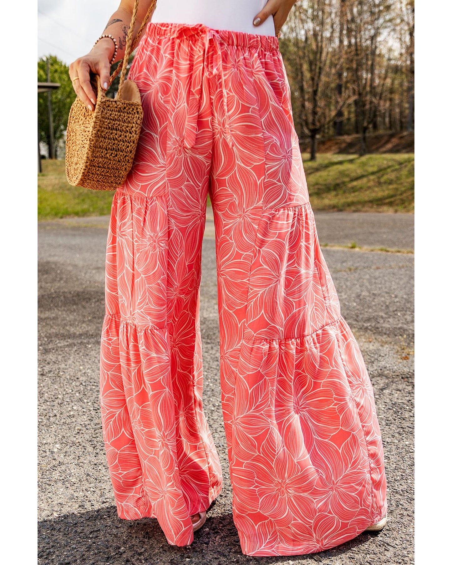 Azura Exchange Floral Print Wide Leg Pants - L