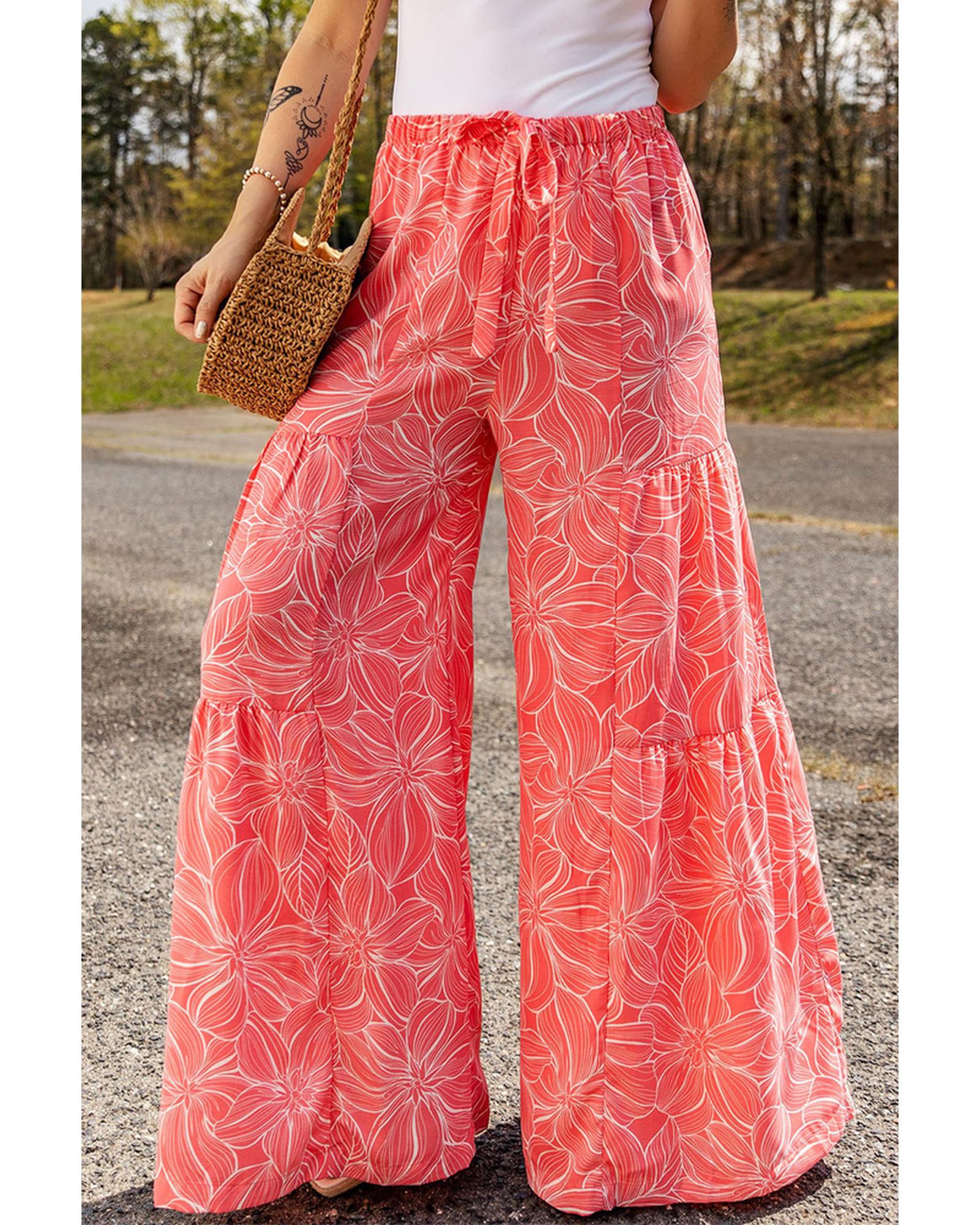 Azura Exchange Floral Print Wide Leg Pants - S