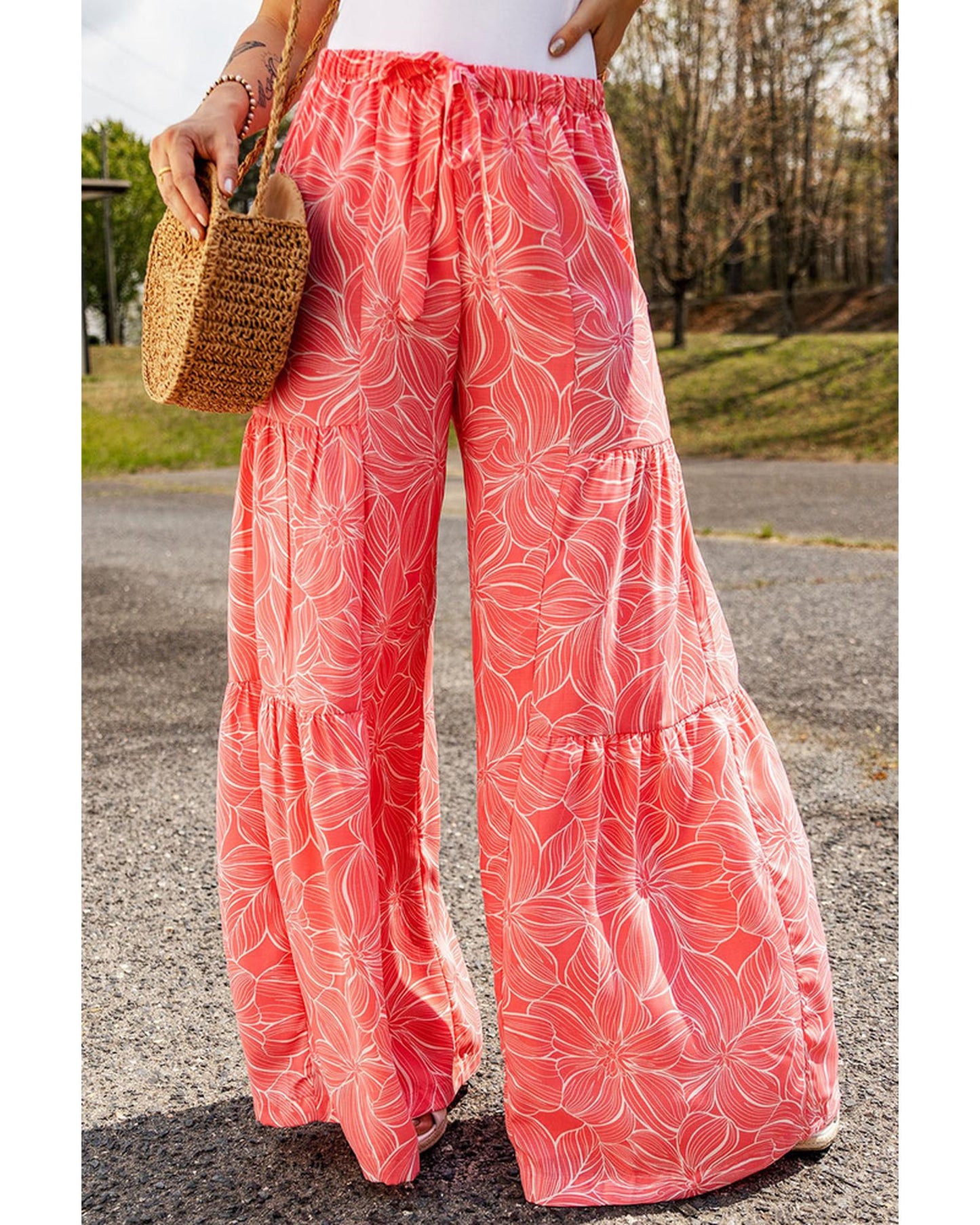 Azura Exchange Floral Print Wide Leg Pants - S