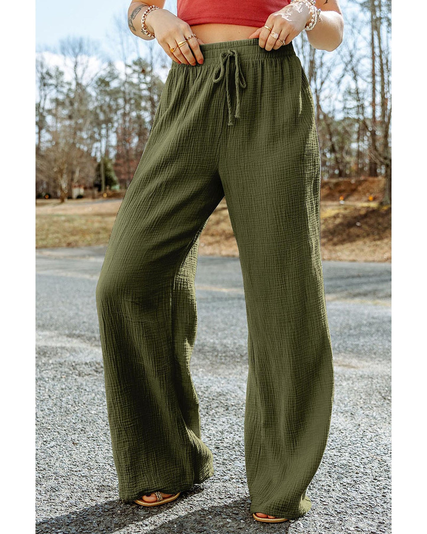 Azura Exchange Textured Wide Leg Pants - M