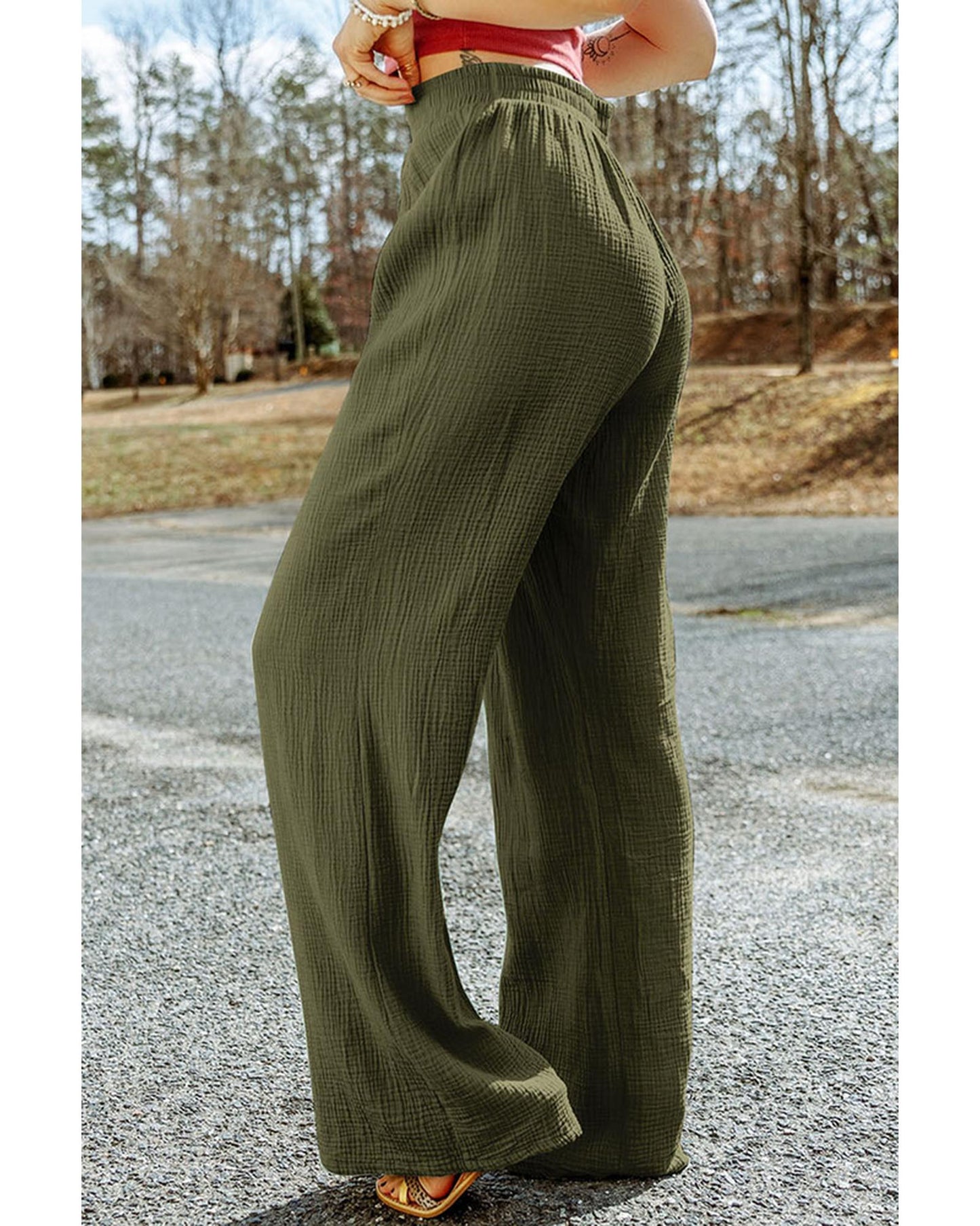 Azura Exchange Textured Wide Leg Pants - M