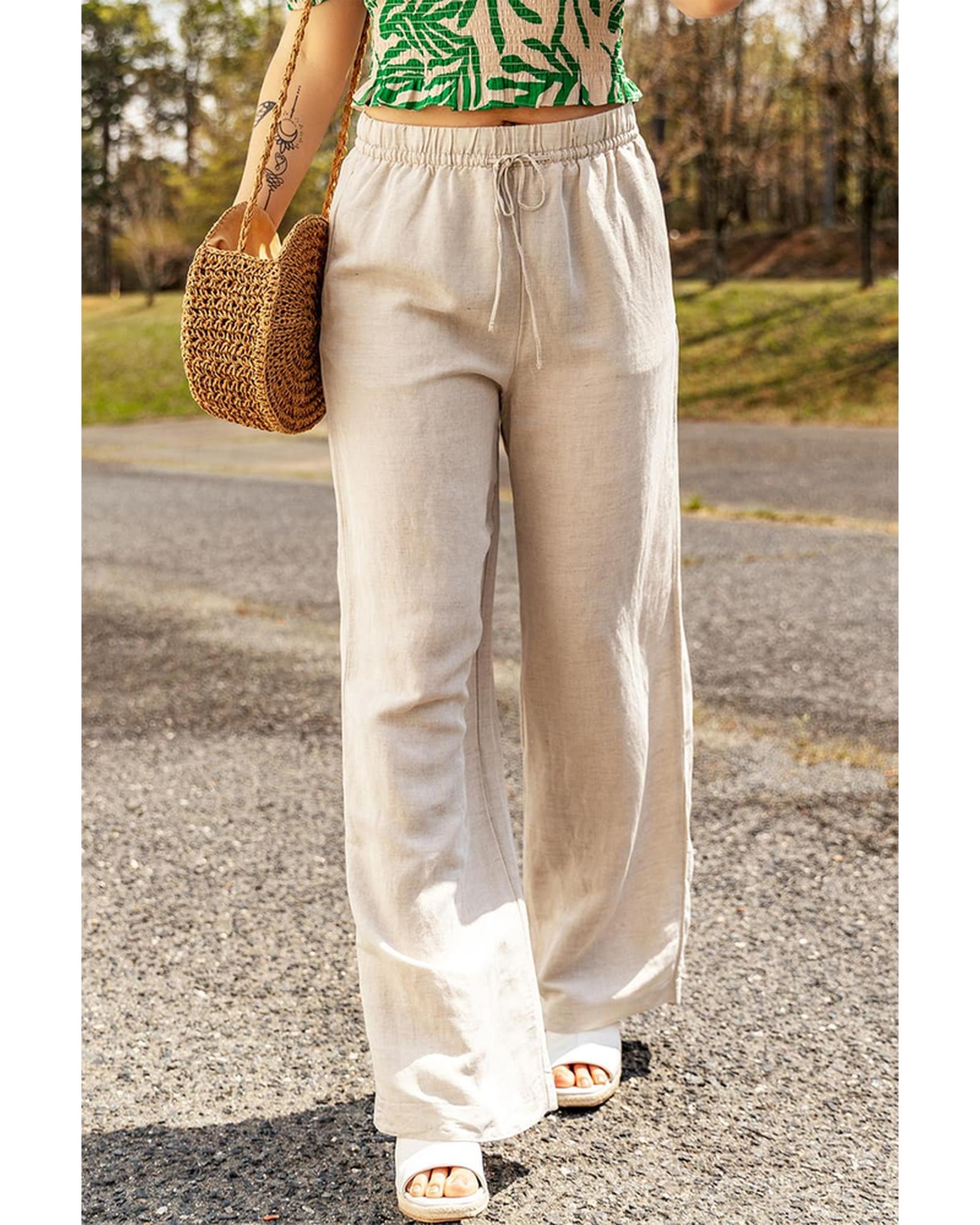 Azura Exchange Elastic Linen Drawstring Waist Pants - L