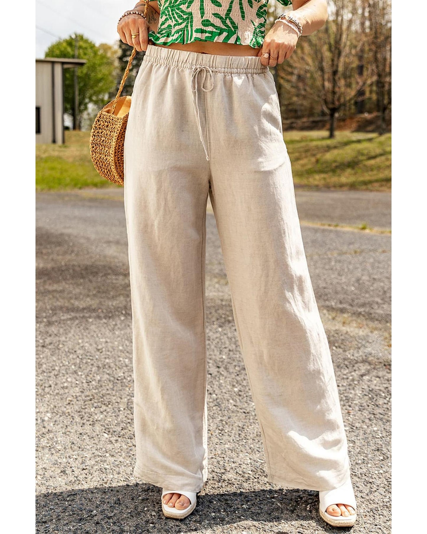 Azura Exchange Elastic Linen Drawstring Waist Pants - L