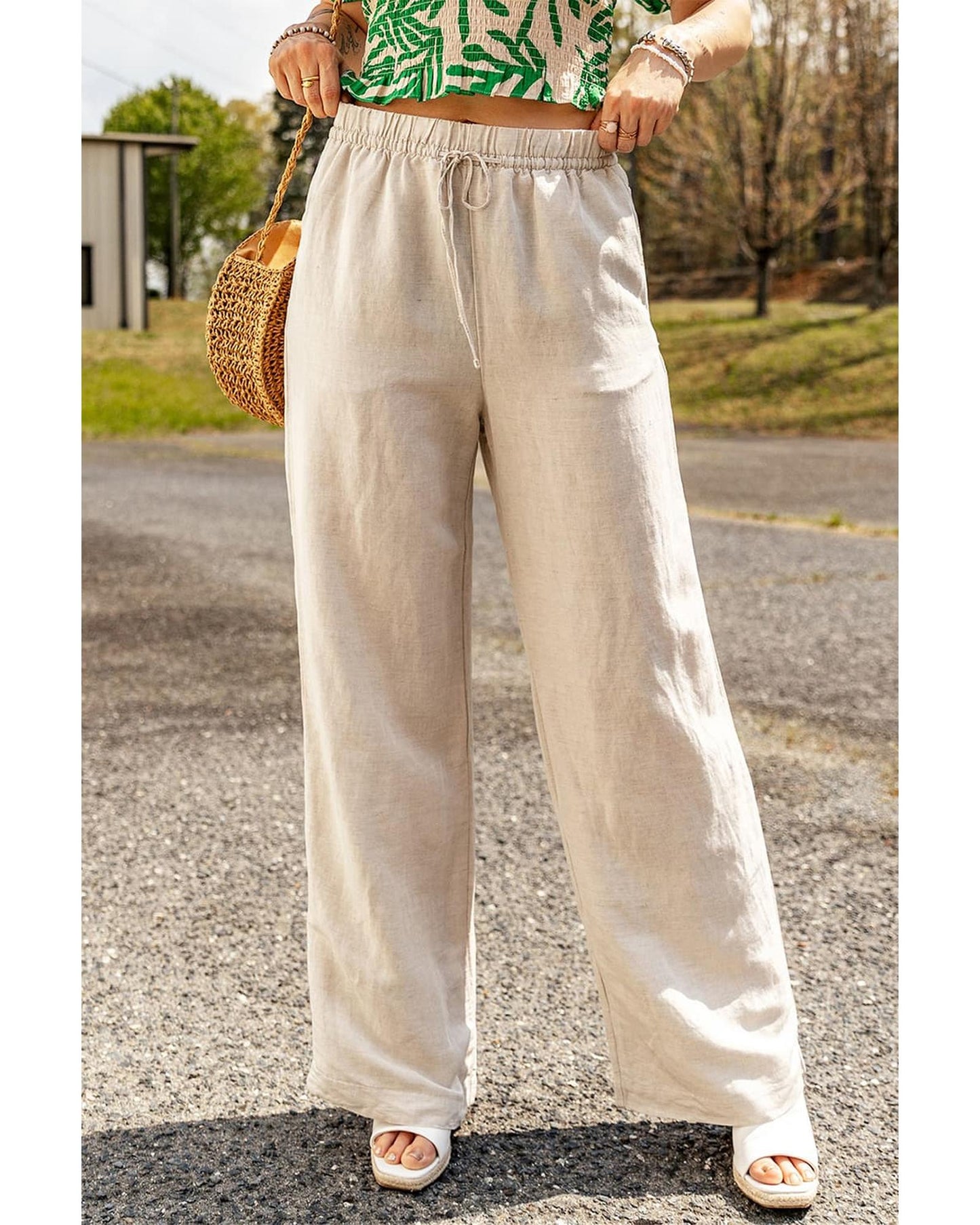 Azura Exchange Elastic Linen Drawstring Waist Pants - S