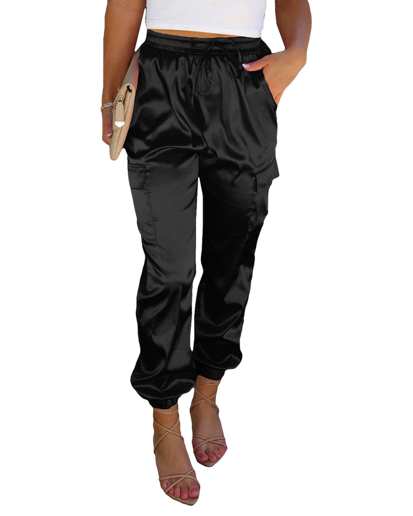 Azura Exchange Pocketed Satin Drawstring Pants - XL