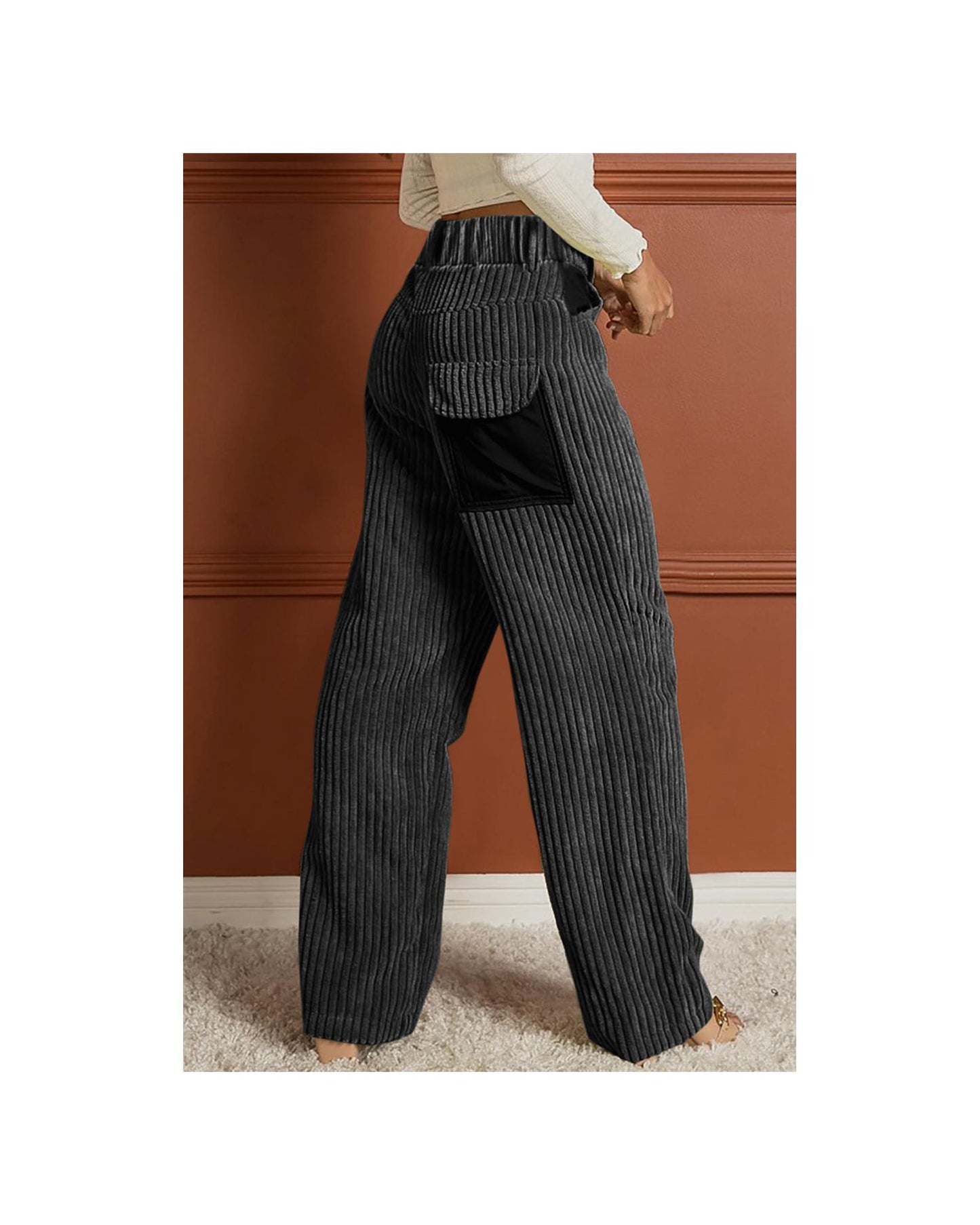 Azura Exchange Contrast Patched Wide Leg Corduroy Pants - M