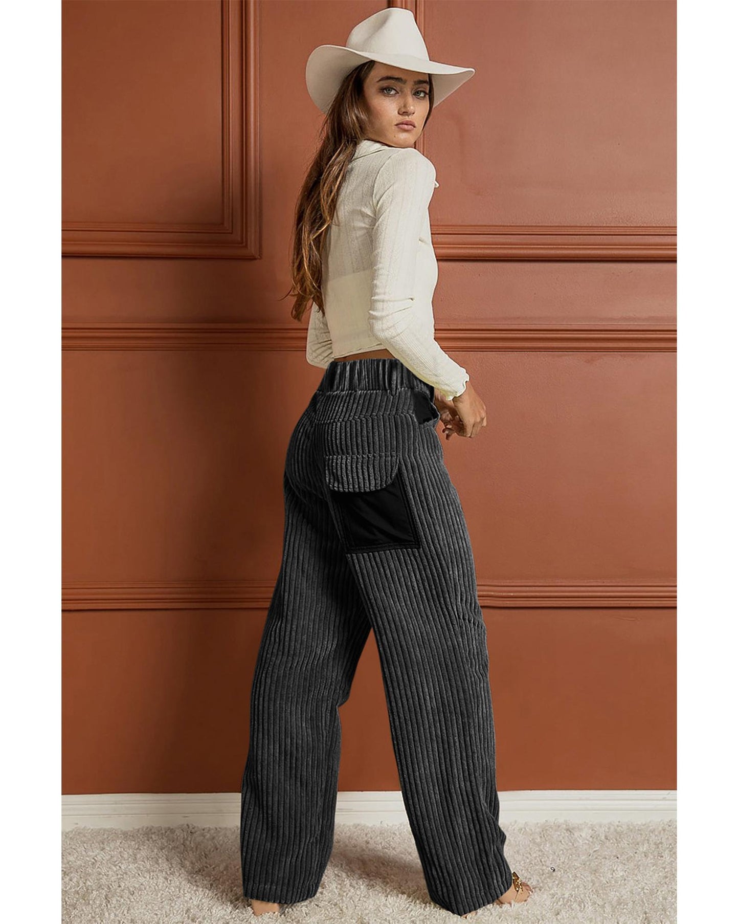 Azura Exchange Contrast Patched Wide Leg Corduroy Pants - M