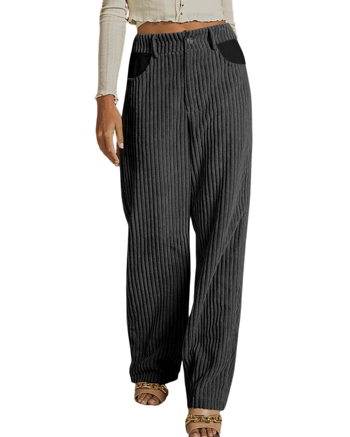 Azura Exchange Contrast Patched Wide Leg Corduroy Pants - M